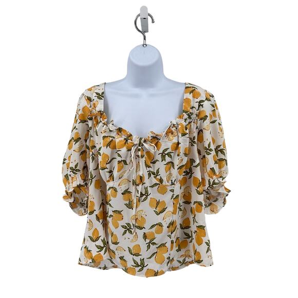 Milk & Honey 3X Lemon Blouse Plus Ruffle Scoop Neck Smocked Back Short Sleeve - Picture 1 of 5